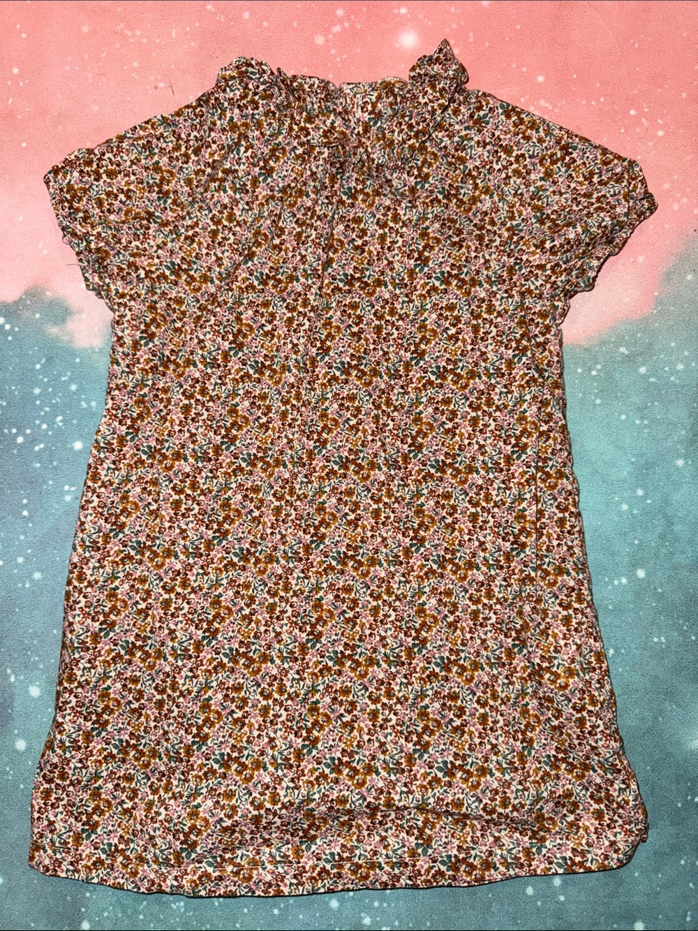 H&M Floral Mock Neck Tunic in Pink and Brown ditsy dress 3t